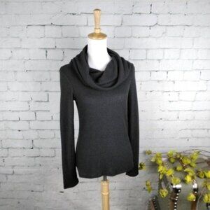 Elan Soft Waffle Weave Cowlneck Top In Black Size Small